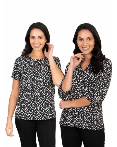 Blouses Vortex Designs Sadie Black White 3 4 Sleeve £28.00