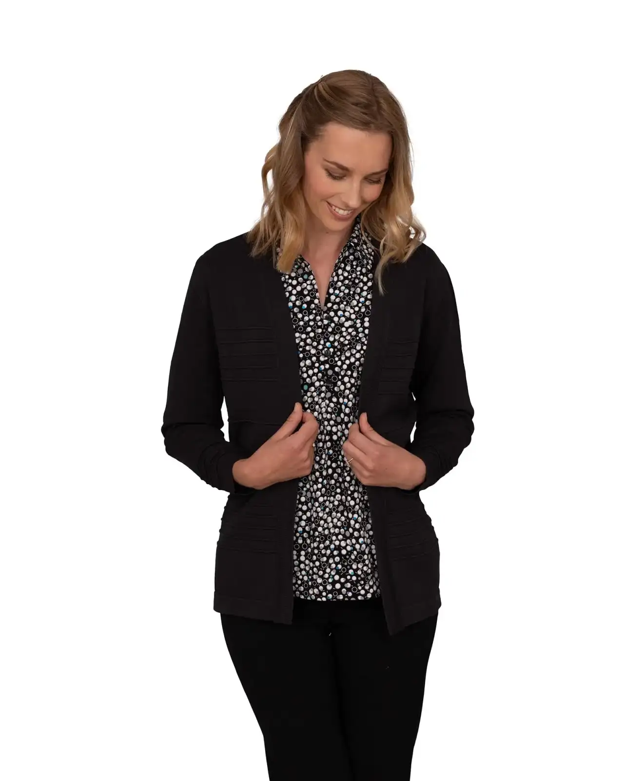 Knitwear Vortex Designs Rachel Charcoal Ribbed Edge To Edge Cardigan Long Sleeve £43.00