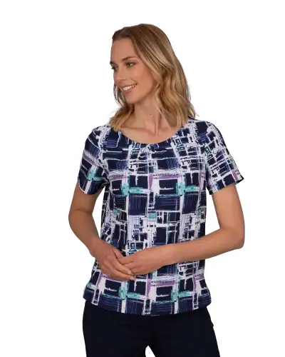 Tops Vortex Designs Penny Navy Tuck Neck Short Sleeve £27.00