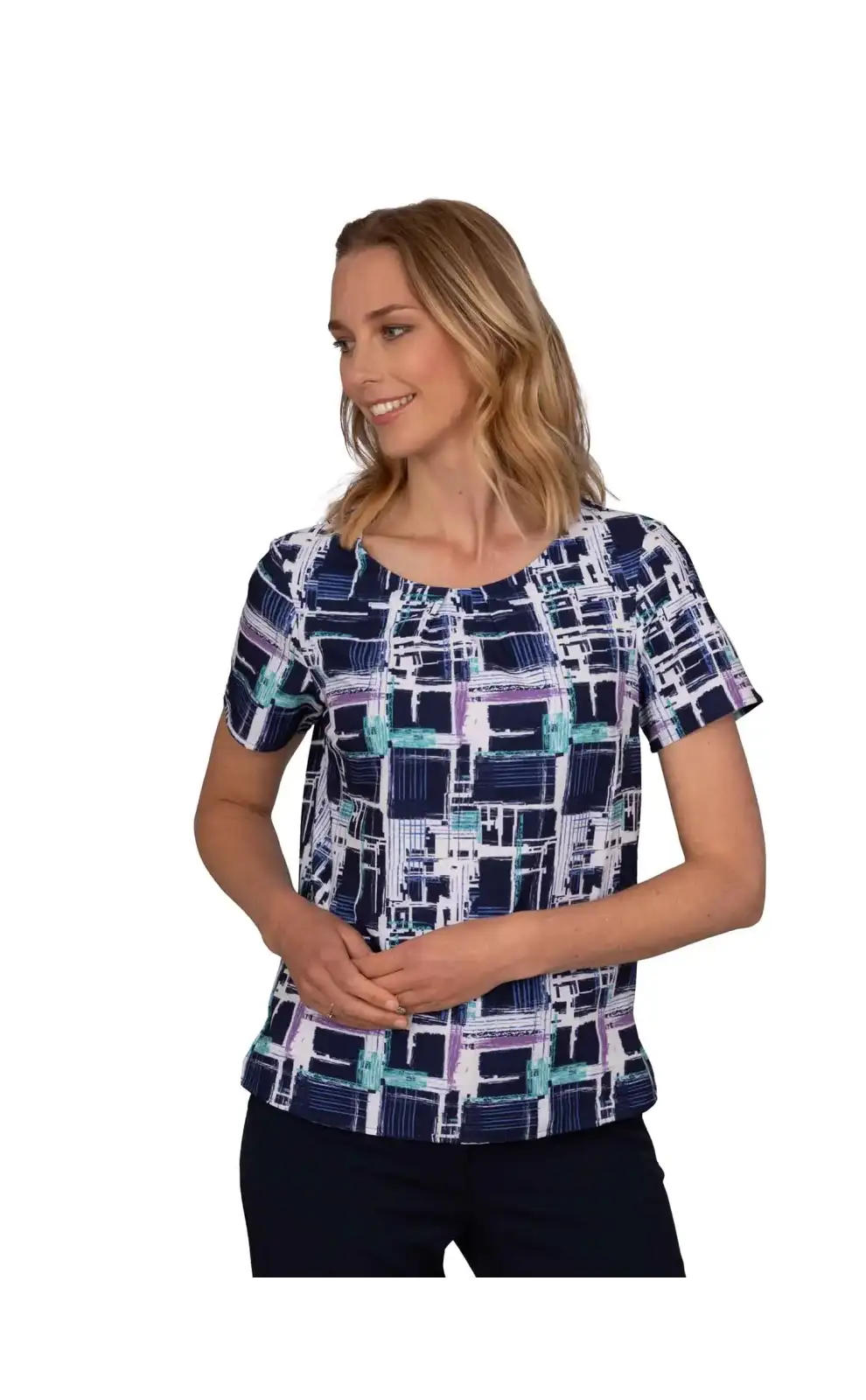 Tops Vortex Designs Penny Navy Tuck Neck Short Sleeve-VD-9001476096321 £26.00