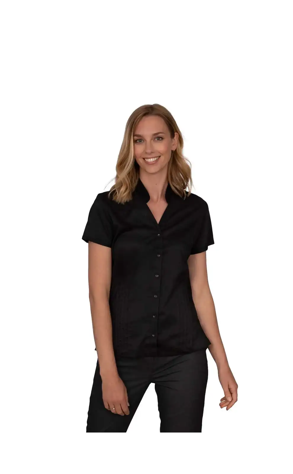 Blouses Vortex Designs Mia Black Mandarin Collar Short Sleeve-VD-9001475965249 £25.00