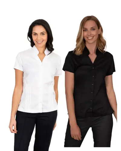 Blouses Vortex Designs Mia Black Mandarin Collar Short Sleeve-VD-9001475965249 £25.00