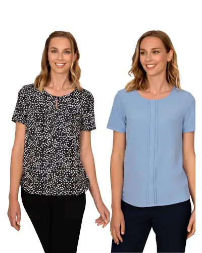 Tops Vortex Designs Imogen Black Tuck Neck Short Sleeve-VD-9001474261313 £26.00