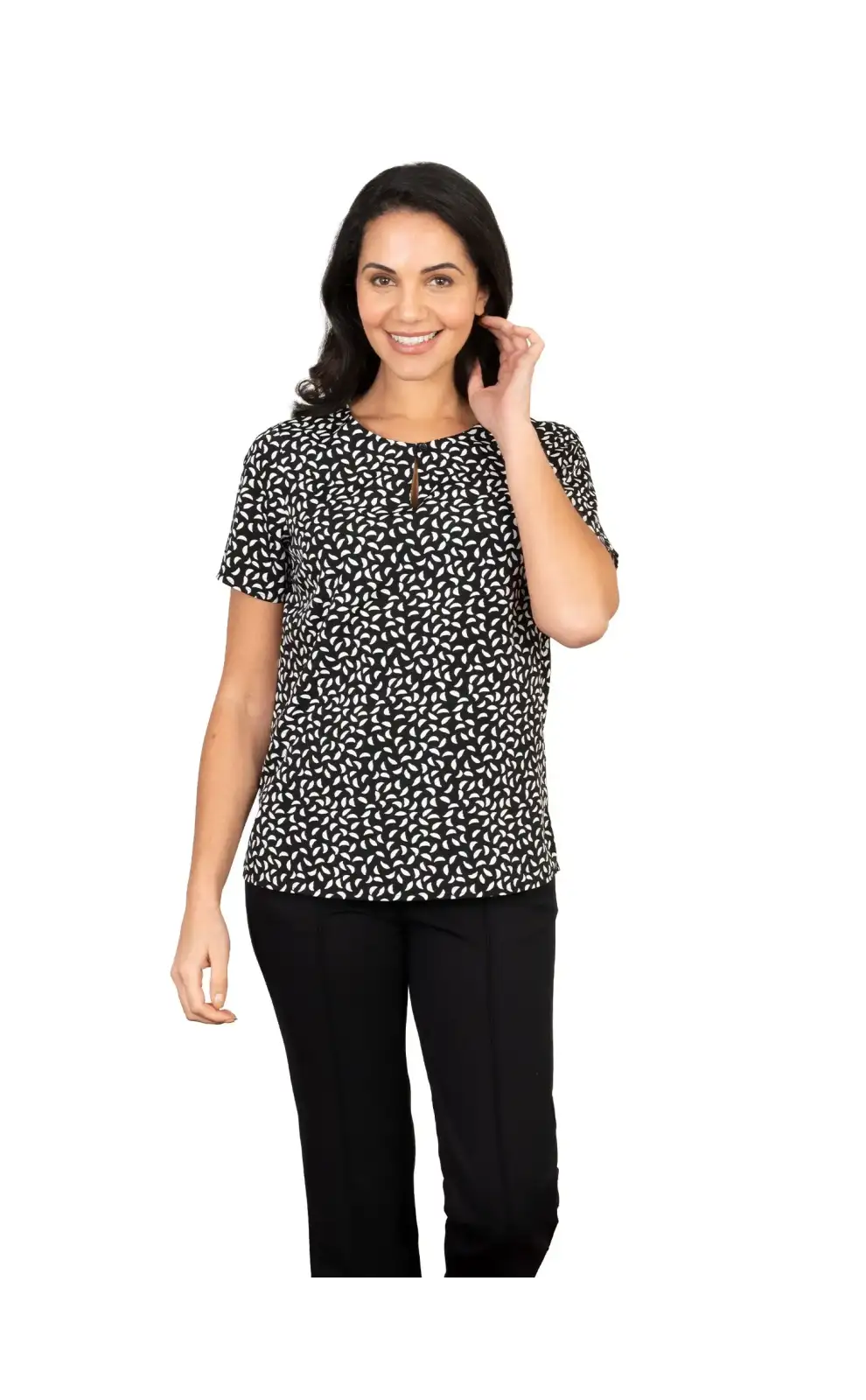 Tops Vortex Designs Hattie Black Button Neck Short Sleeve-VD-9001474064705 £26.00