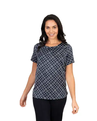 Tops Vortex Designs Gina Navy Tuck Neck Short Sleeve £27.00
