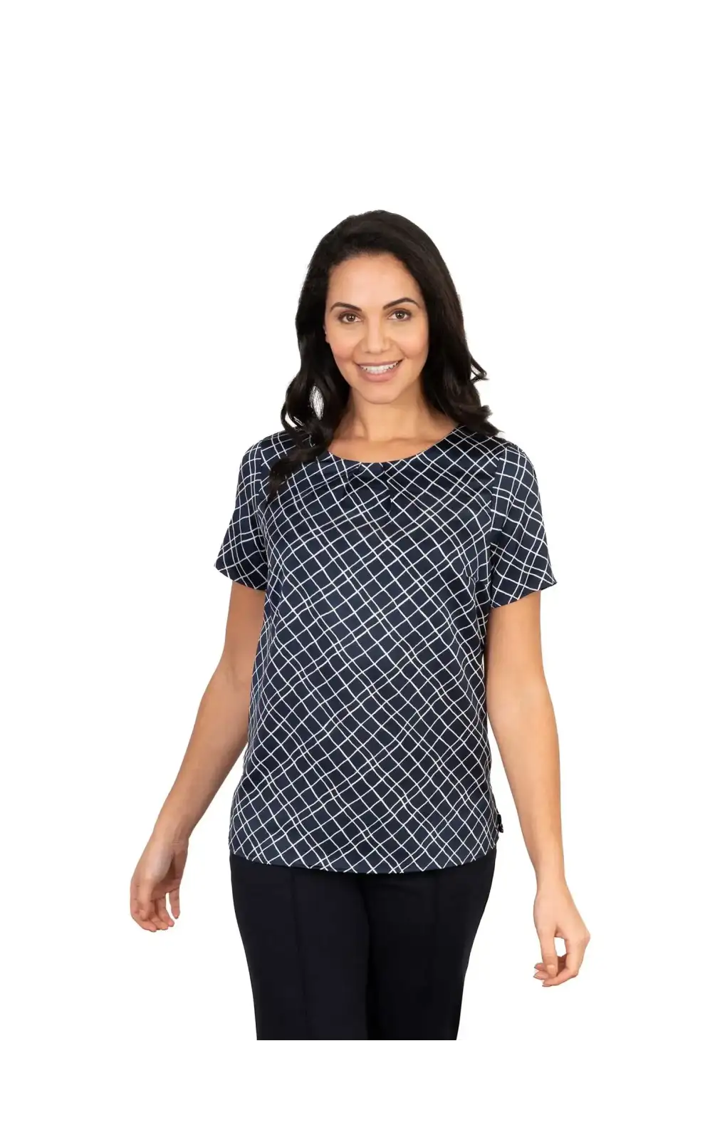 Tops Vortex Designs Gina Navy Tuck Neck Short Sleeve £27.00