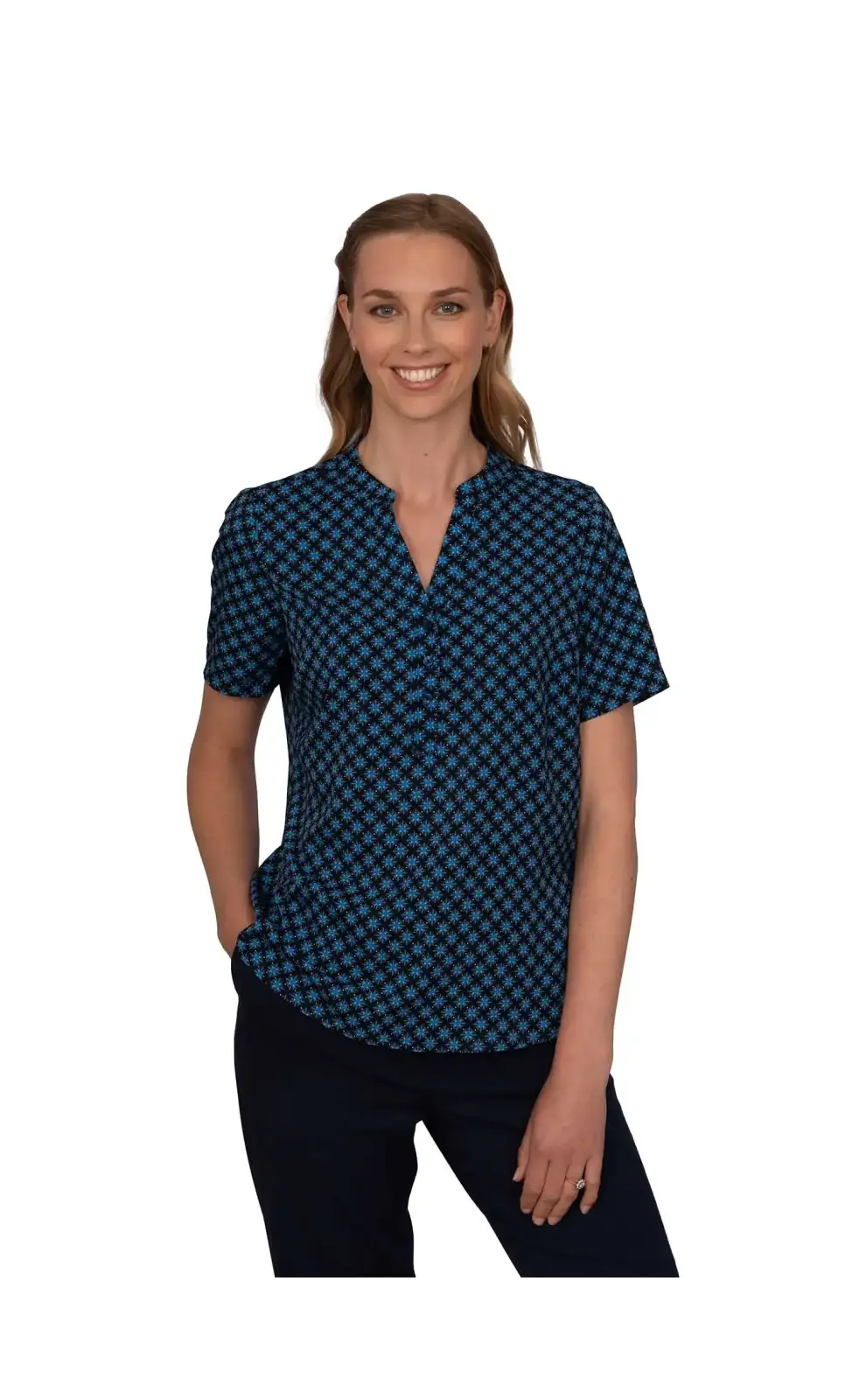 Tops Vortex Designs Bonnie Navy 3 Button Neck Short Sleeve £28.00