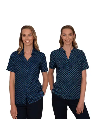Tops Vortex Designs Bonnie Navy 3 Button Neck Short Sleeve £28.00
