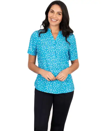 Tops Vortex Designs Bella Blue 3 Button Neck Short Sleeve £28.00