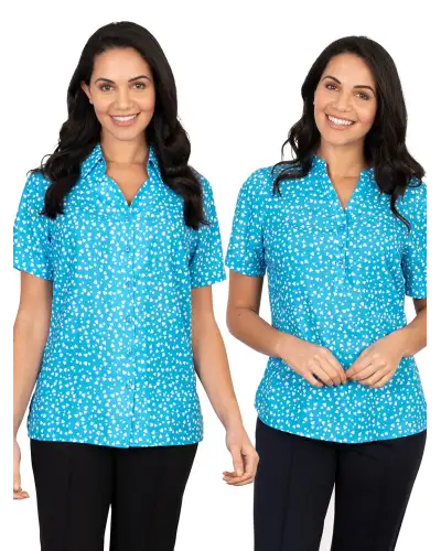 Tops Vortex Designs Bella Blue 3 Button Neck Short Sleeve £28.00