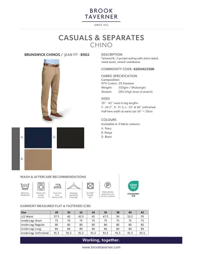 Men's Trousers Brook Taverner Brunswick 5 Pocket Chino £39.00