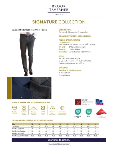 Men's Trousers Brook Taverner Cassino Slim Fit Trouser-BTC-8846 £51.00