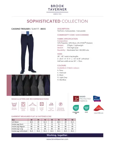 Men's Trousers Brook Taverner Corporatewear Cassino Slim Fit Trouser-BTC-8655 £45.00