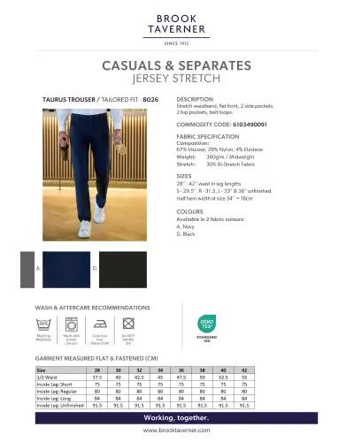 Men's Trousers Brook Taverner Taurus Jersey Stretch Trouser £42.00