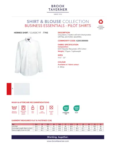 Men's Shirts Brook Taverner Hermes Classic Fit Pilot Shirt A - White £20.00