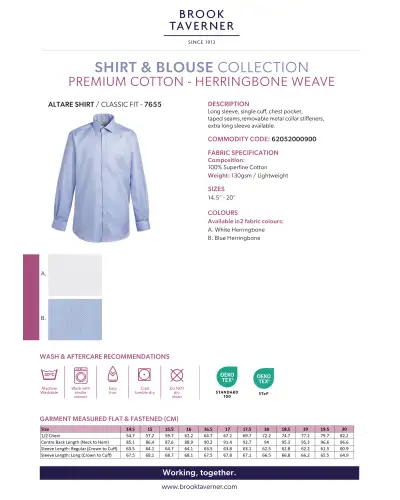 Men's Shirts Brook Taverner Altare Single Cuff Shirt Cotton Herringbone £25.00