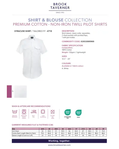 Men's Shirts Brook Taverner Syracuse Non-Iron Pilot Shirt A - White £24.00