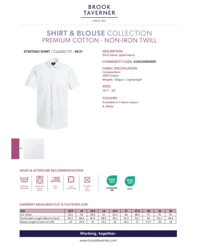 Men's Shirts Brook Taverner Stintino Classic Fit Non-Iron Shirt A - White £17.00