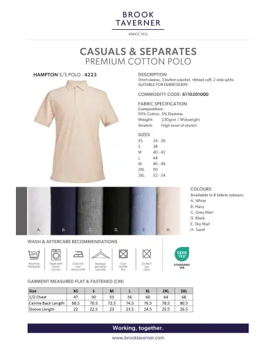 Polo Shirts and Breton Tops Brook Taverner Hampton Premium Cotton Polo £35.00