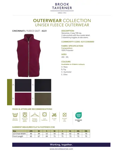 Premium Fleeces Brook Taverner Cincinnati Unisex Fleece Gilet £45.00