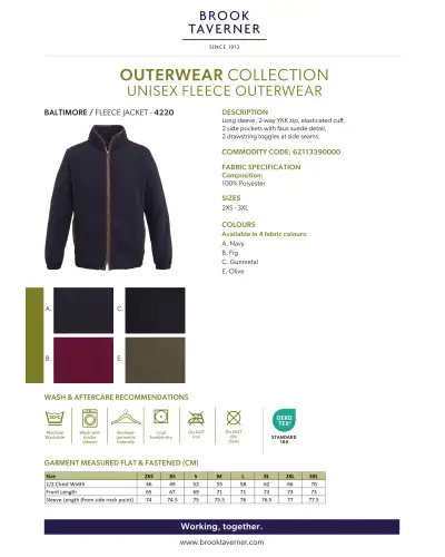 Premium Fleeces Brook Taverner Baltimore Unisex Fleece £45.00