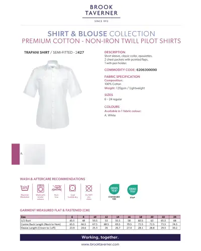 Blouses Brook Taverner Corporatewear Trapani Non-Iron Pilot Shirt £25.00