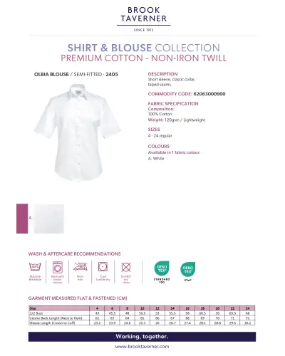 Blouses Brook Taverner Olbia Semi Fitted Non-Iron Shirt A - White £35.00