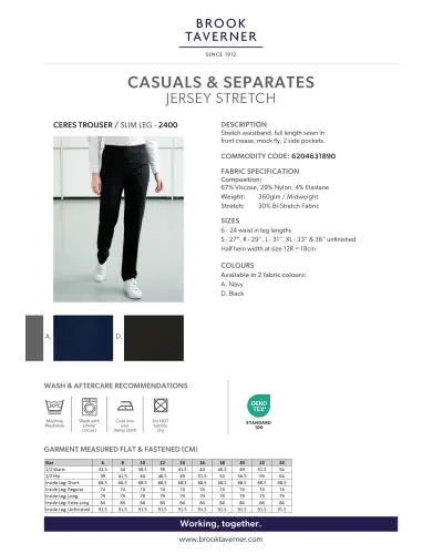 Ladies' Trousers Brook Taverner Ceres Jersey Stretch Trouser £45.00