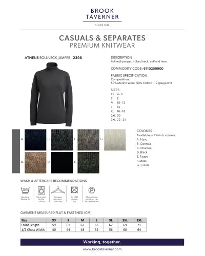 Ladies Knitwear Brook Taverner Athens Rollneck Jumper £45.00