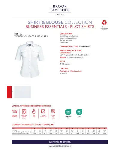 Blouses Brook Taverner Hestia Pilot Shirt A - White £42.00