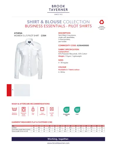 Blouses Brook Taverner Corporatewear Athena Pilot Shirt £42.00