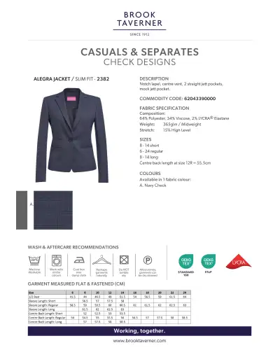 Ladies' Jackets Brook Taverner Alegra Slim Fit Jacket A - Navy Check £120.00