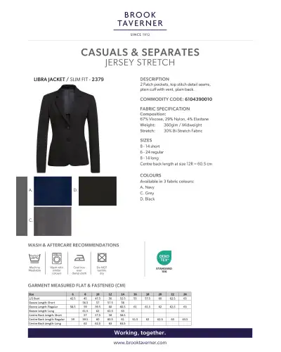 Ladies' Jackets Brook Taverner Libra Slim Fit Jersey Stretch Jacket £120.00