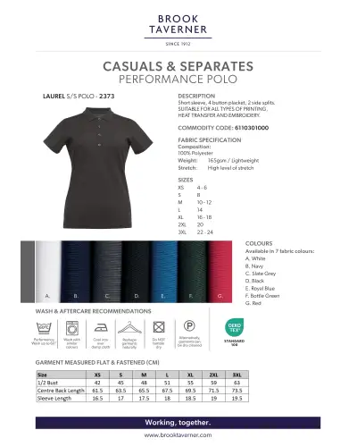 Polo Shirts and Breton Tops Brook Taverner Laurel Performance Polo £25.00