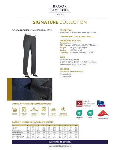 Ladies' Trousers Brook Taverner Genoa Tailored Leg Trouser-BTC-2332 £45.00
