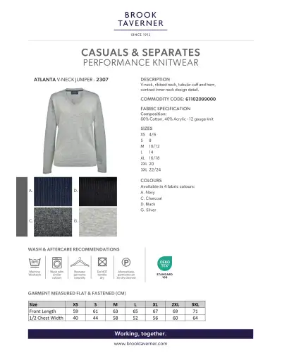 Ladies Knitwear Brook Taverner Atlanta V-Neck Jumper £45.00