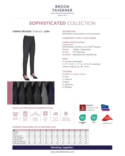 Ladies' Trousers Brook Taverner Torino Slim Leg Trouser-BTC-2294 £45.00