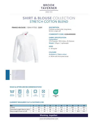 Blouses Brook Taverner Franca Slim Fit Blouse A - White with front panel design £45.00