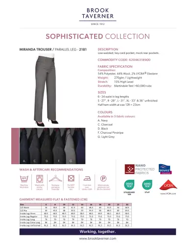 Ladies' Trousers Brook Taverner Miranda Parallel Leg Trouser £45.00