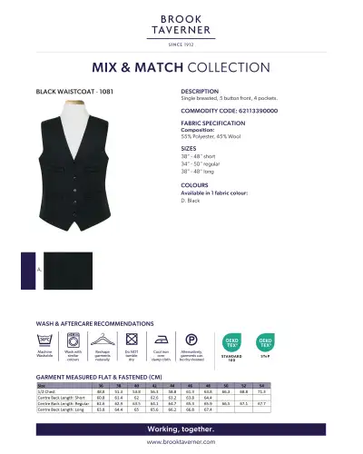Men's Waistcoats Brook Taverner Corporatewear Black Waistcoat £45.00