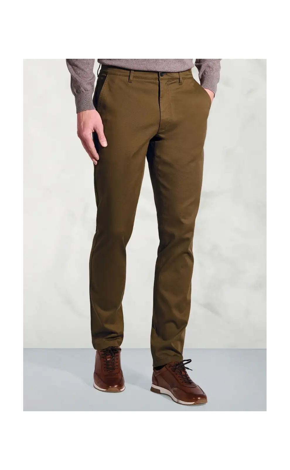 Fit Trousers Brook Taverner Regular Fit Lyles Tan Textured Stretch Cotton Trousers-BT-8064CR £54.00