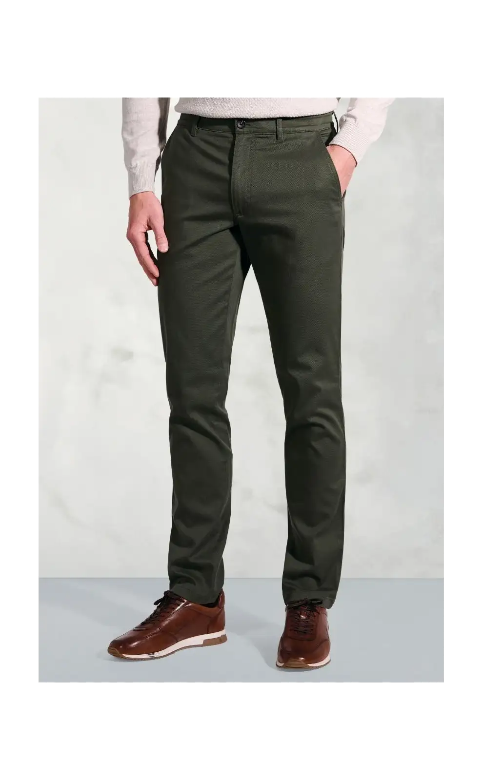 Fit Trousers Brook Taverner Regular Fit Lyles Khaki Textured Stretch Cotton Trousers-BT-8064BR £54.00