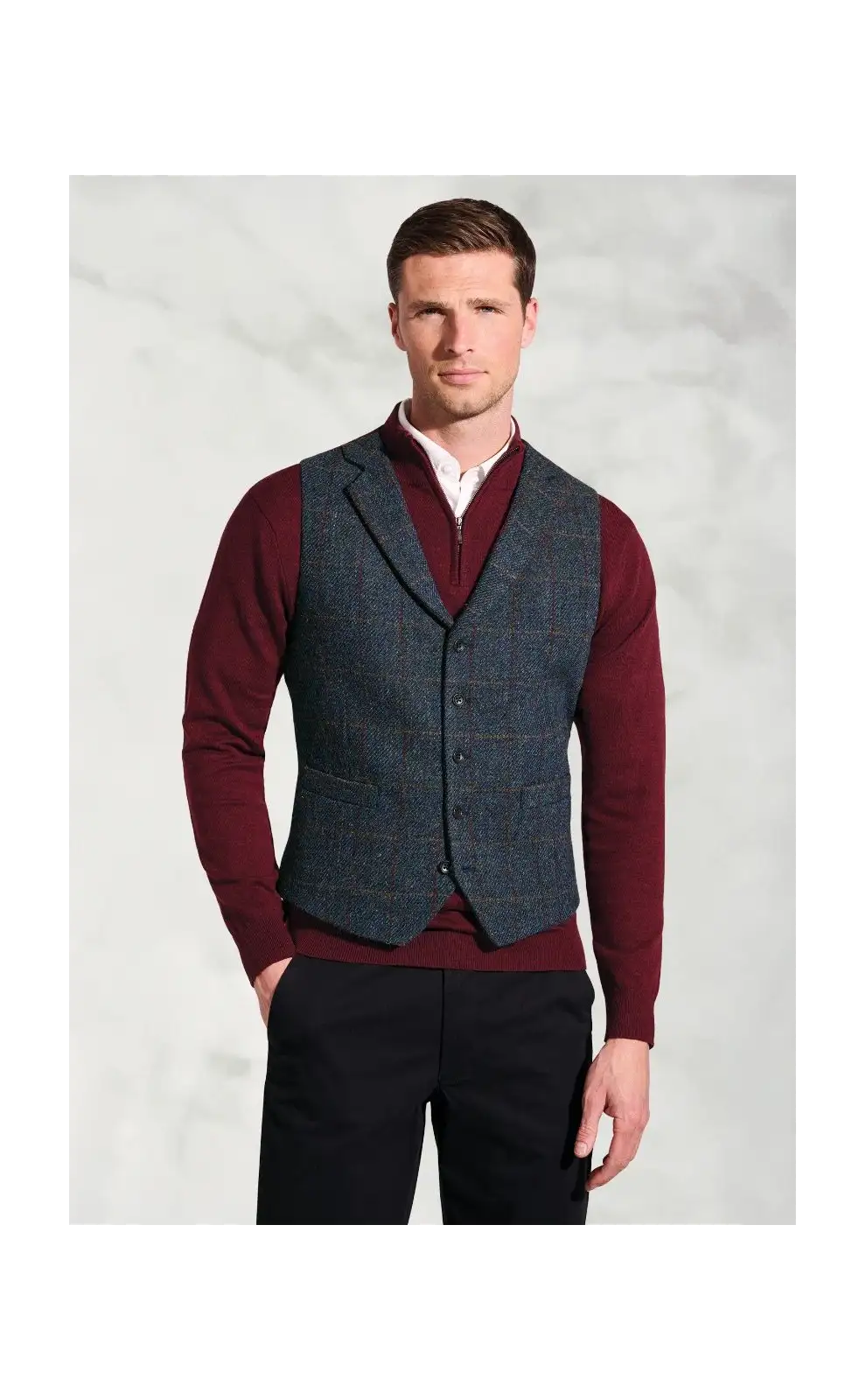 Waistcoats Brook Taverner Tailored Fit Falkirk Navy Check Harris Tweed Waistcoat-BT-1974AT £107.00