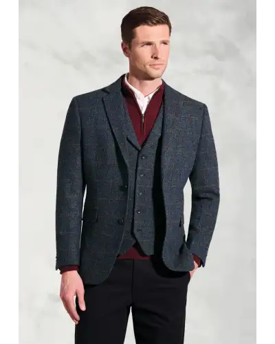 Waistcoats Brook Taverner Tailored Fit Falkirk Navy Check Harris Tweed Waistcoat-BT-1974AT £107.00