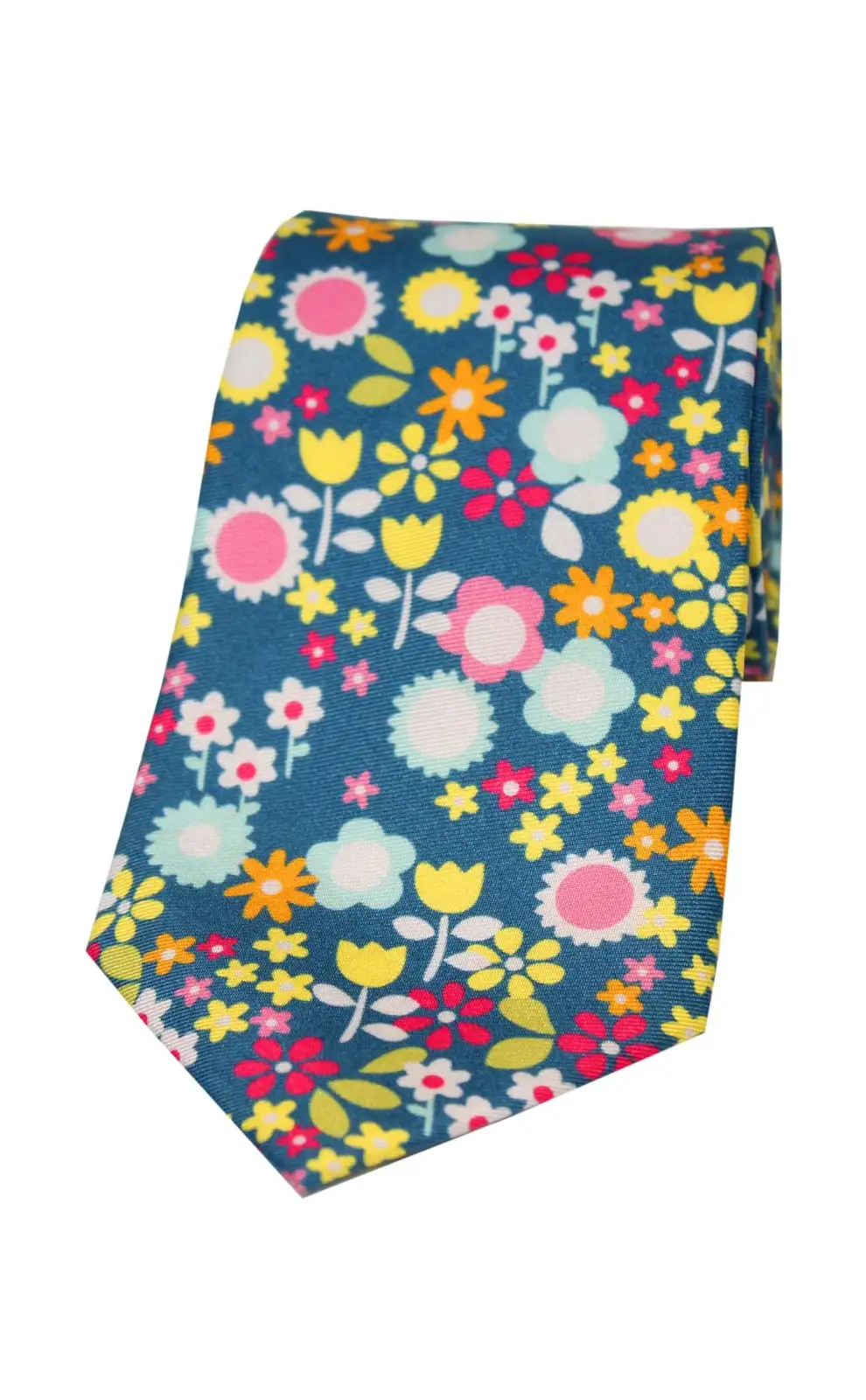 Posh & Dandy Ties Soprano Ties Posh and Dandy Blue Multi Coloured Flowers Printed Silk Tie £27.00