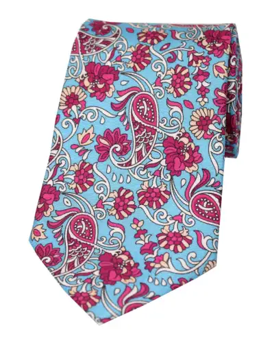Posh & Dandy Ties Soprano Ties Sky Ground With Plum Flowers Posh And Dandy Silk Tie £27.00