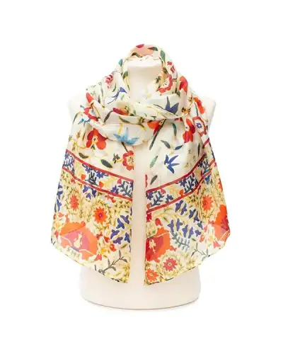 Scarves Fox and Chave Suzani Red Silk Habotai Scarf £37.00