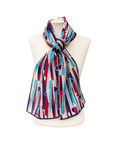 Scarves Fox and Chave Art Deco Blues and Red Crêpe De Chine Scarf £34.00