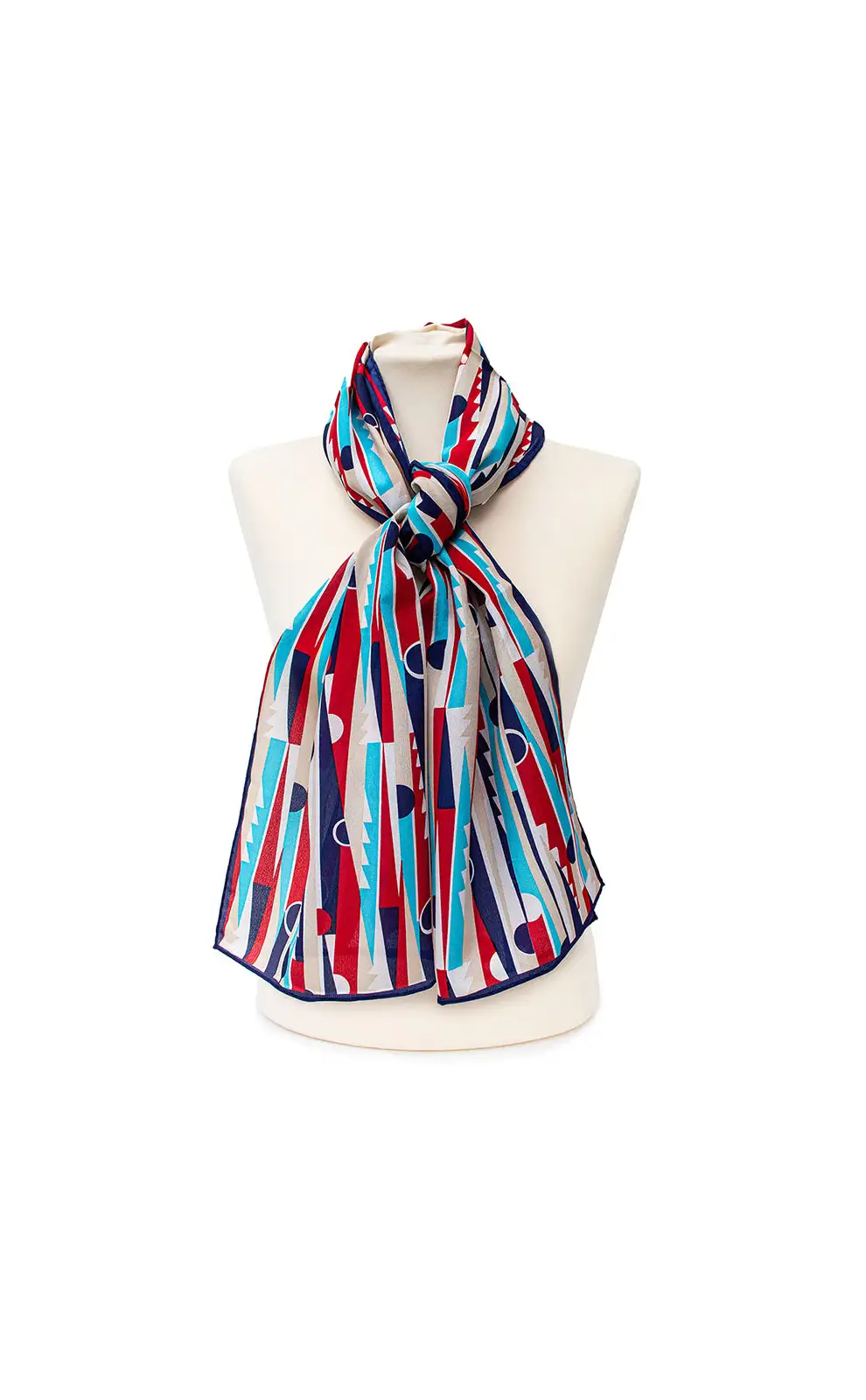 Scarves Fox and Chave Art Deco Blues and Red Crêpe De Chine Scarf £34.00
