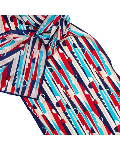 Scarves Fox and Chave Art Deco Blues and Red Crêpe De Chine Scarf £34.00